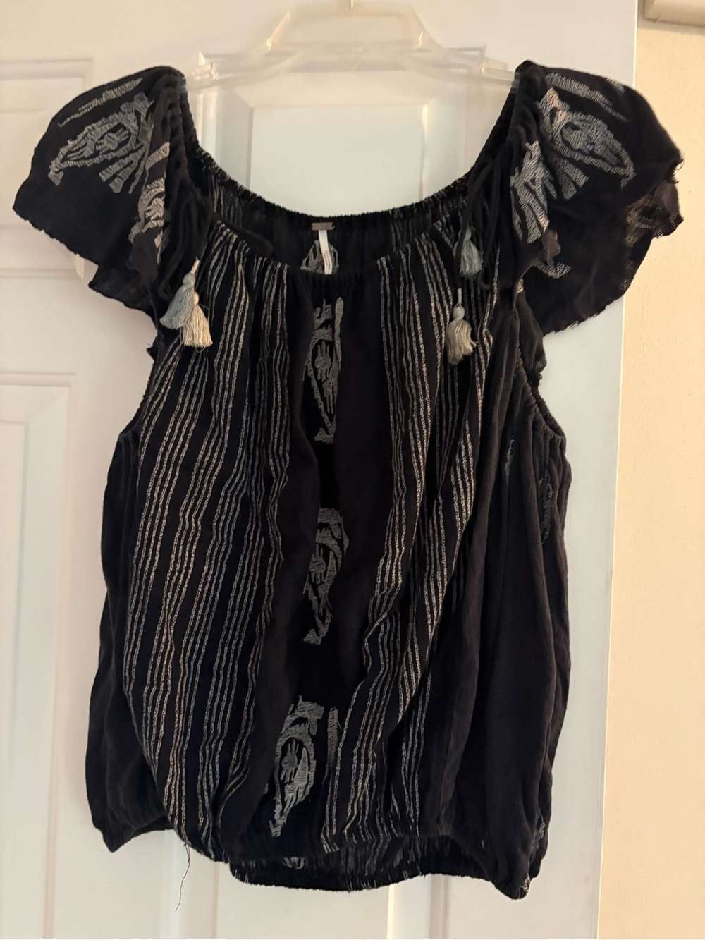 Bohemian Black Embroidered Peasant Top